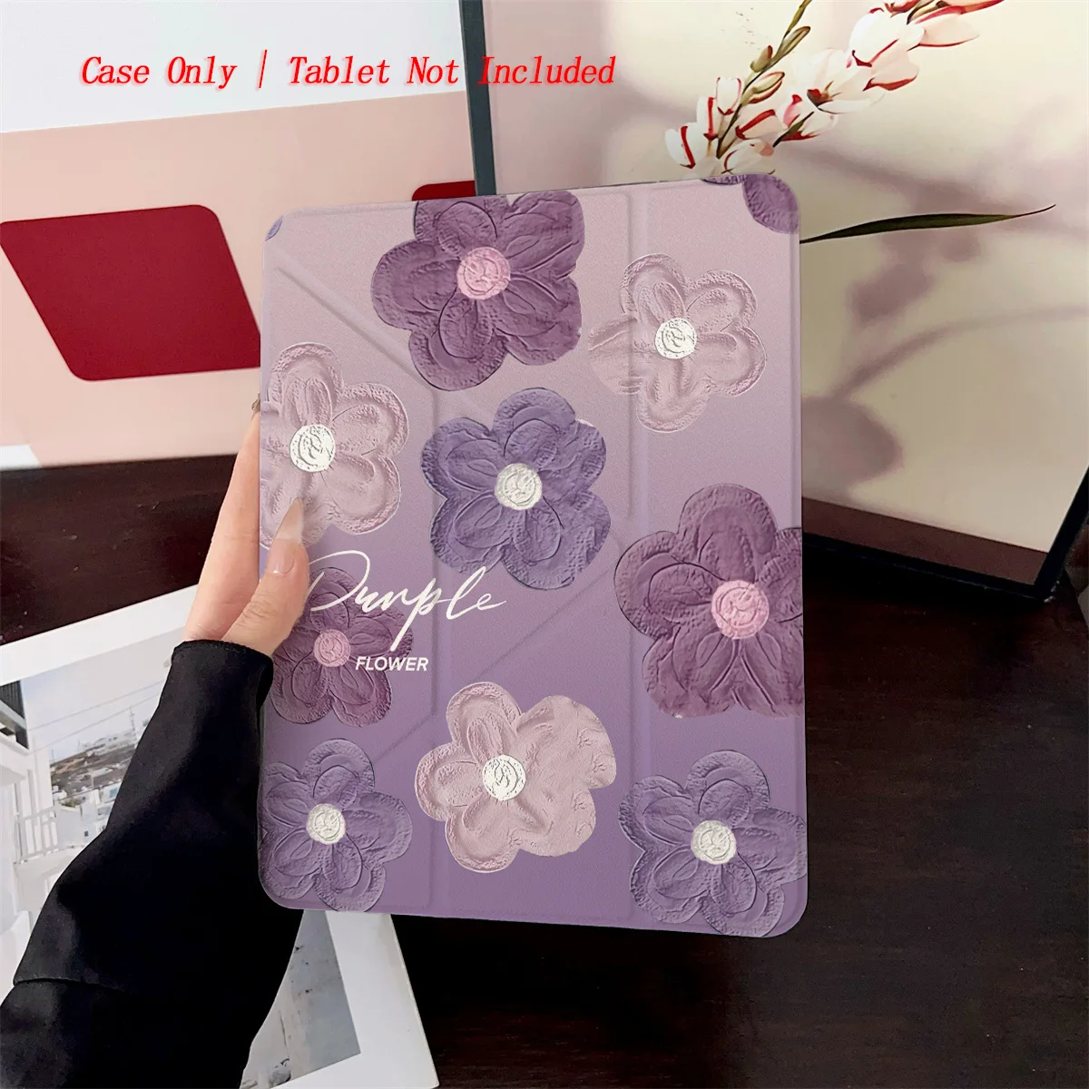 

Modern Elegant Y-Fold Acrylic Assorted Purple Floral Patterns iPad Cover For Apple iPad 9th-10th Gen Air 5 Mini6 Shockproof Case