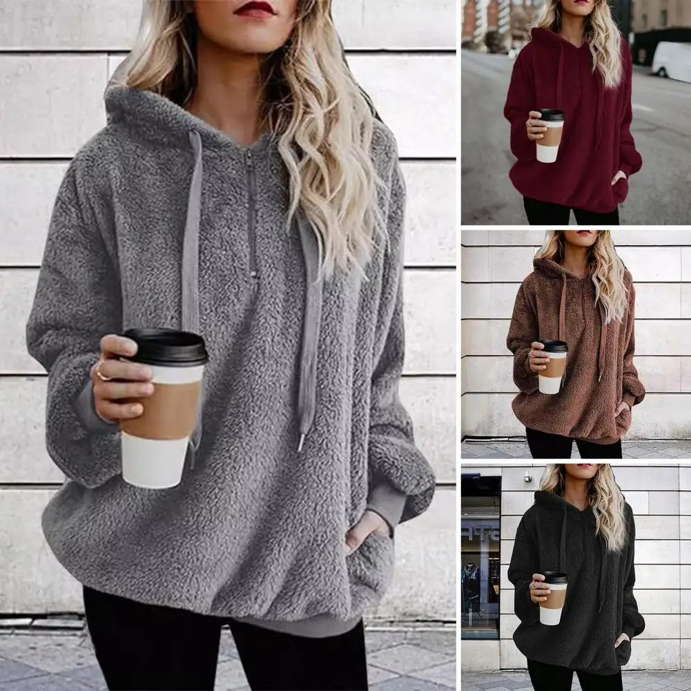 Women Sweatshirt Women Solid Color Hoodie Cozy Sherpa Fleece Hoodie Warm Cashmere Jacket Stylish Winter for Women for Wear