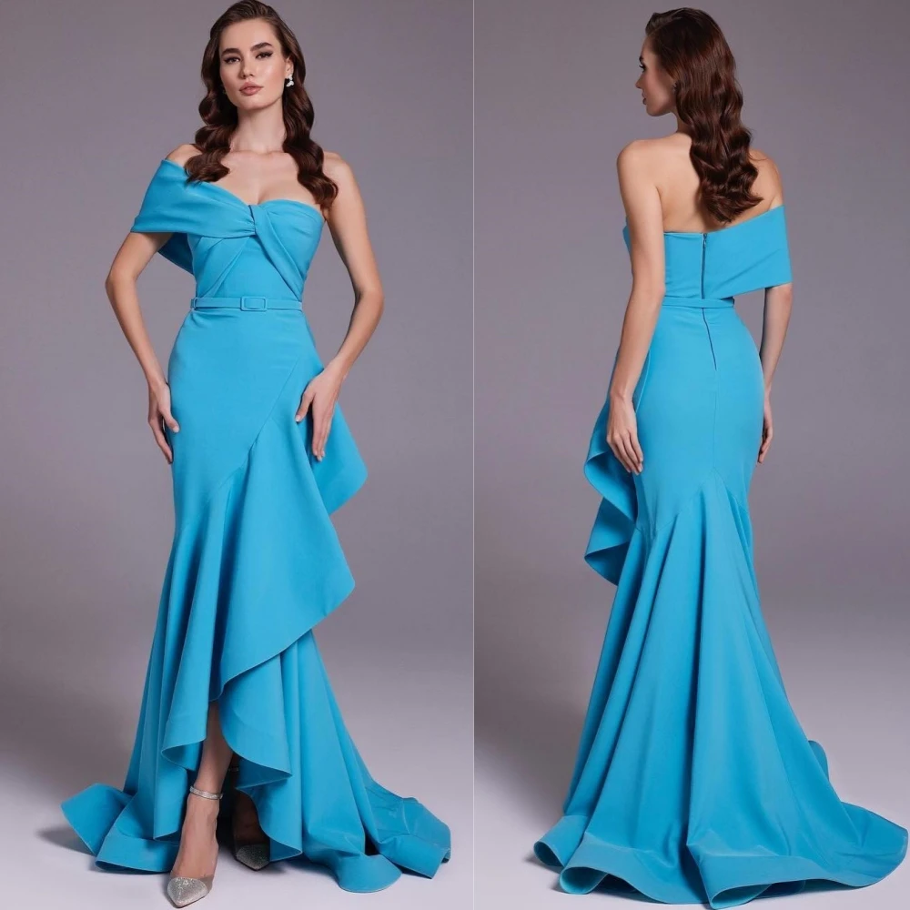 

Exquisite High Quality Sparkle Jersey Draped Sash Engagement Mermaid One-shoulder Bespoke Occasion Gown Long Dresses