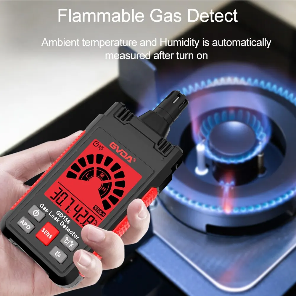 GVDA Gas Leak Detector Sound Screen Alarm with LCD Display Gas Detector Combustible Flammable Natural Methane Gas Detector GD156