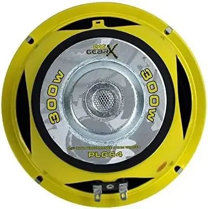 Pyle Speaker Subwoofer mobil, Set pengeras suara Subwoofer Bass sedang Audio 6.5 inci 1200 Watt dengan CD P kuning, kerucut 4 Ohm, suspensi tepi