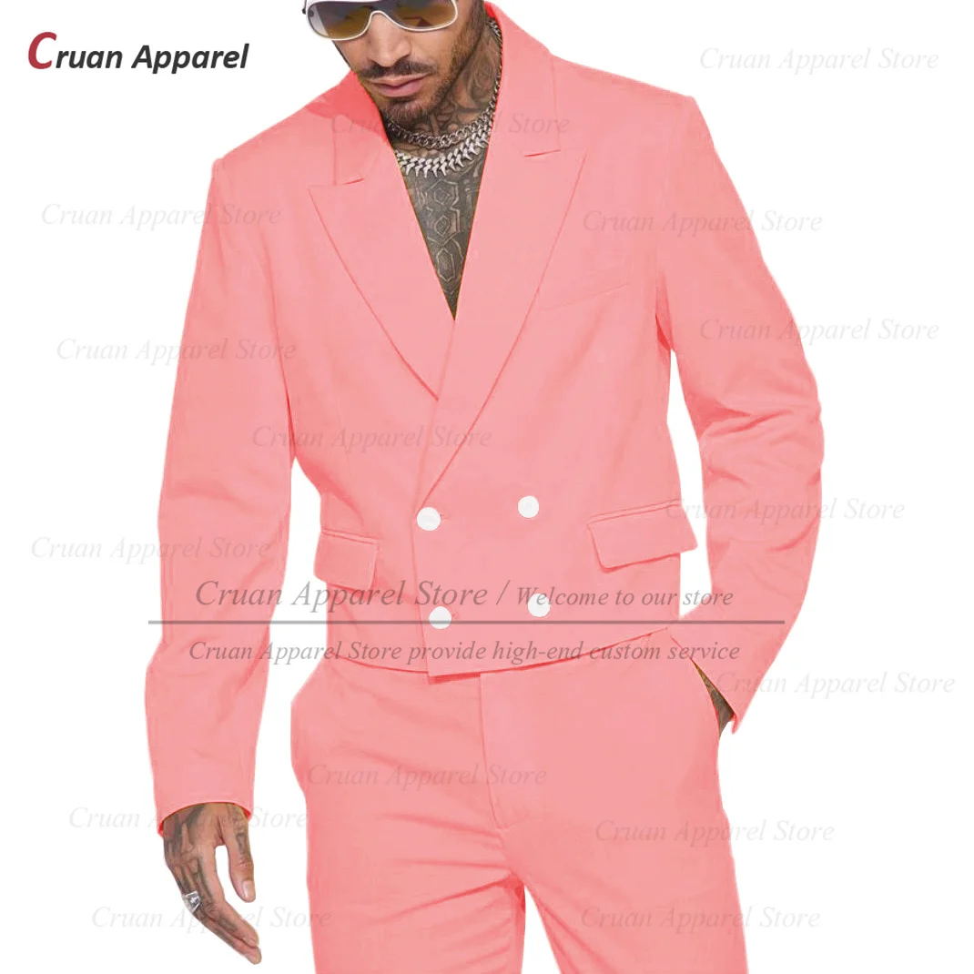 Elegant Men Suit Sets Fashion Party Stage Performance Costumes Two Pieces Tailor-made New Double Breasted Short Blazer And Pants