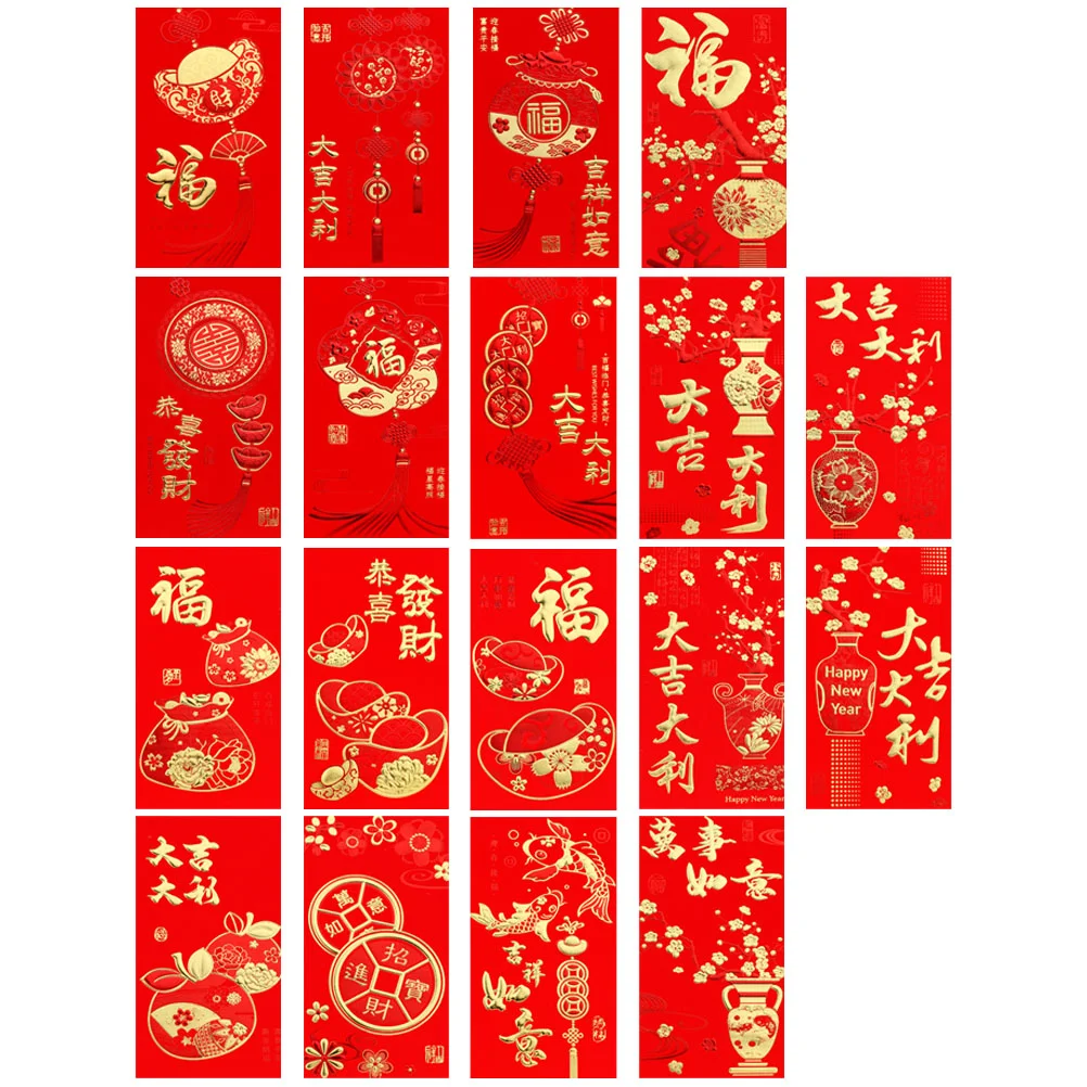 36 Pcs Lai Shi Feng Hong Bao New Year Money Bags Chinese Red Envelopes 2023 Wallet Festive Design Packets Lunar Paper Character