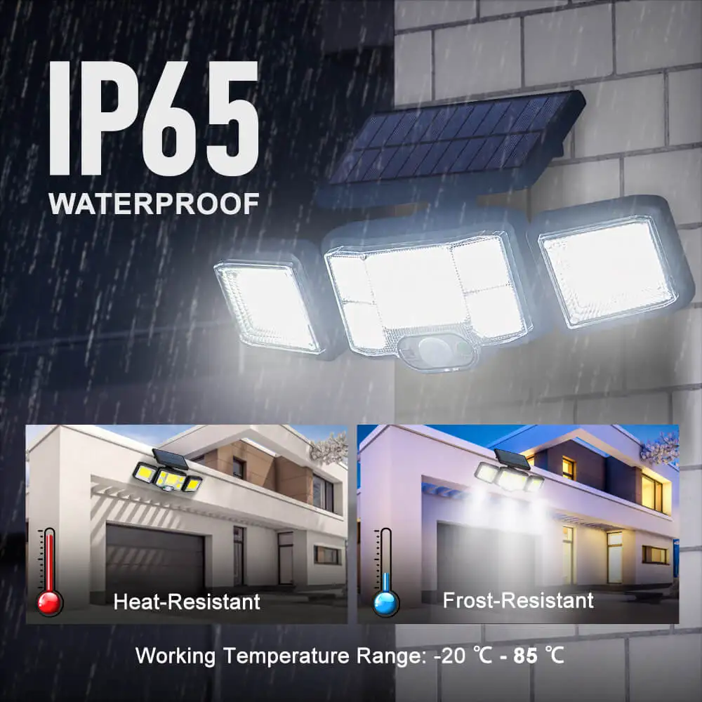192 LED COB Separation Solar Lights Outdoor 3 Head Motion Sensor Wide Angle Lighting Waterproof Remote Control Solar Wall Lamp
