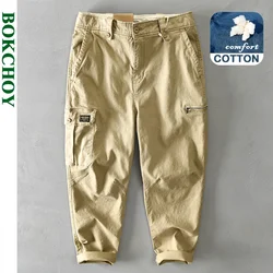 Spring and Autumn New Pure Cotton Cargo Pants Men Multi-Pocket Casual Vintage Men Trousers AZ314