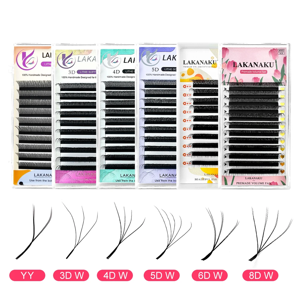 LAKANAKU Lashes 8D W Shape Volume Lashes Extensions 8D Premade Volume Fan High Quality False Eyelashes Supplies Extensions