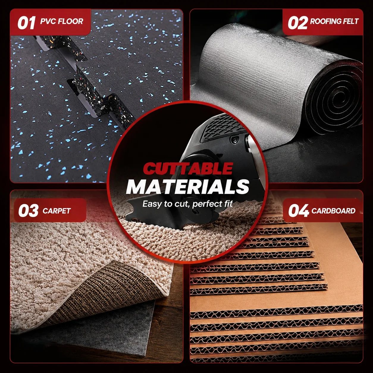 Universelles Oszillierendes Multifunktionswerkzeug mit Hakenmesser-Klingen für Weichmaterialien, Schneidewerkzeug für Teppich, Gummi und Karton – Detail 5