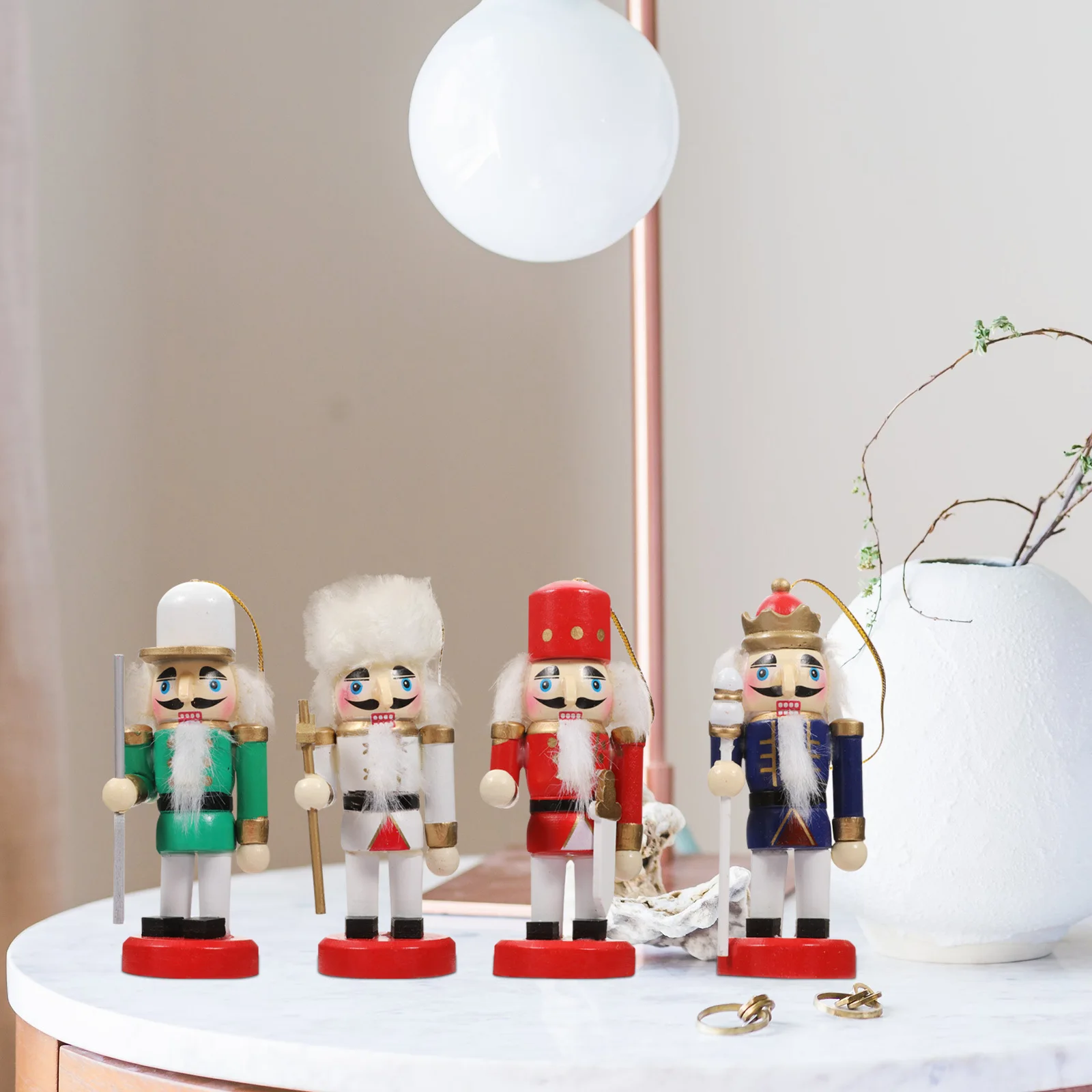 

4Pcs Christmas Nutcracker Soldier Ornaments Hand-Painted Wood Decorative Figures for Home Holiday Decor Gift for Kids