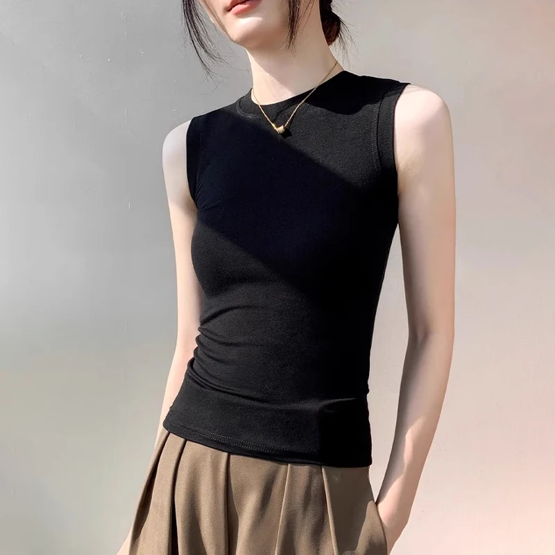 

Fashion Top for women casual Round Neck Inner Wear Slim Stretch Knitted Vest