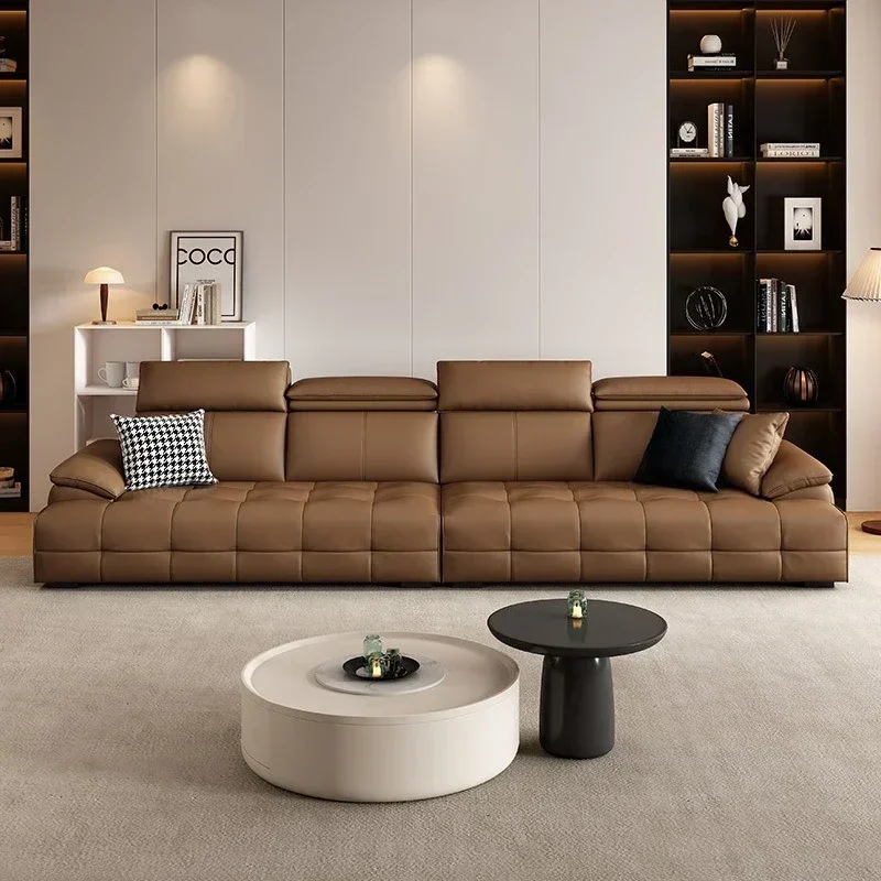 JJJJSmall Apartment Living Room Simple Straight Row Leather Sofa Home