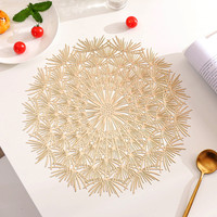 1Pc 38x38cm Round Hollow Dandelion Flower Bronzing PVC Dinner Table Mat Heat Insulation Placemat Wedding Party Decoration