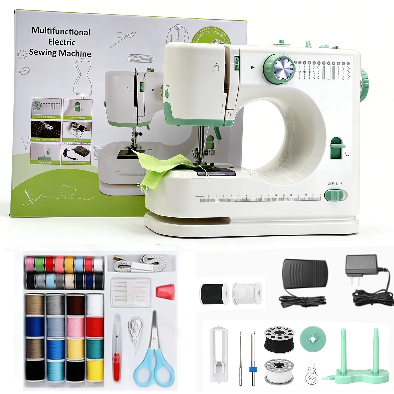 Portable Electric Sewing Machine with 12 Stitch Patterns, 4 Step Buttonhole, LED Light, Foot Pedal and Reverse Stitch for Home