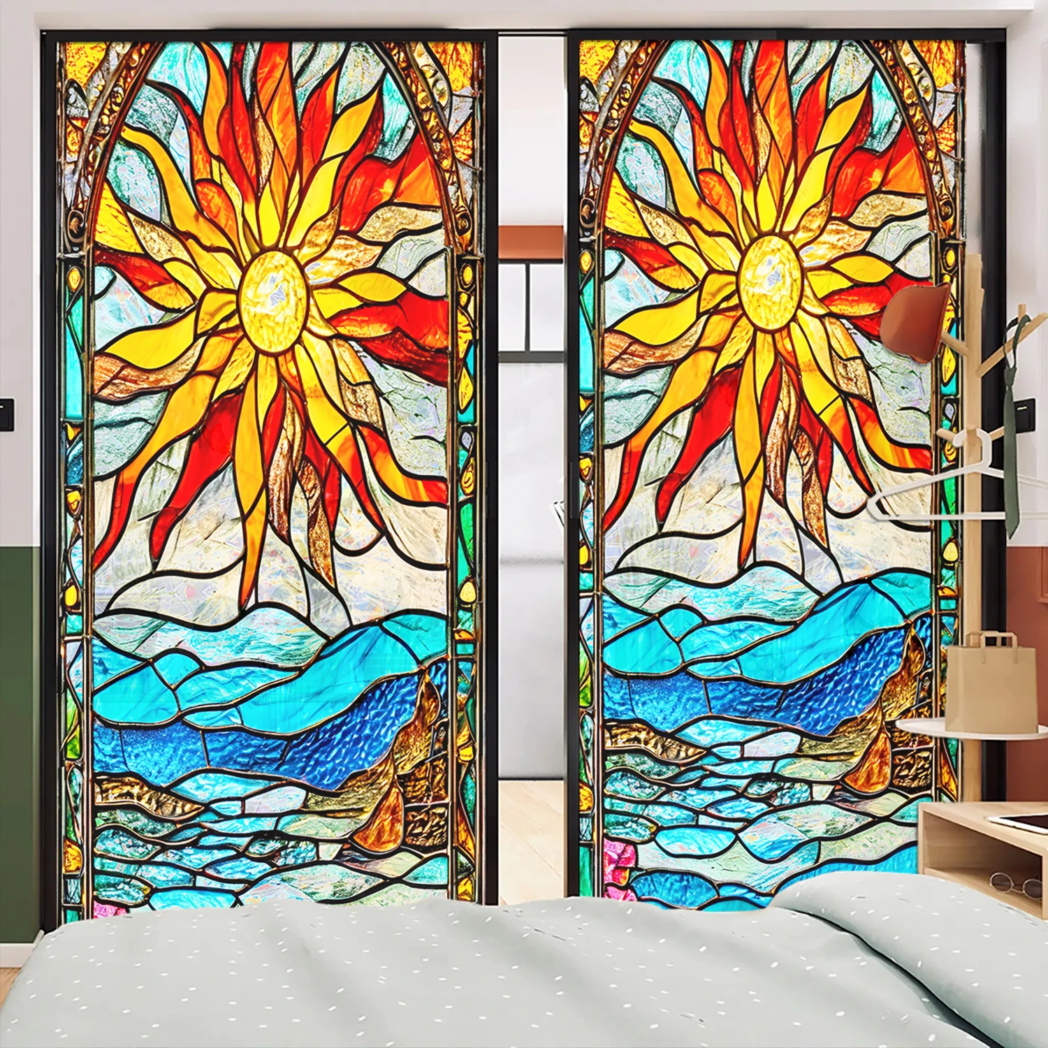 Regenbogen-Blumen-Sonnenfänger, Sichtschutzfolie, UV-Schutz, Glas, statisch haftendes Dekor für Badezimmertür, Küche – Detail 17