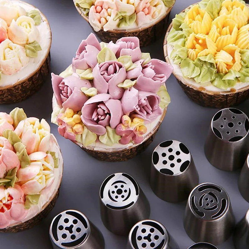 รัสเซีย Pastry หัวฉีด Icing Piping ครีมหัวฉีดเคล็ดลับ Fondant Sugarcraft ตกแต่งเคล็ดลับชุดเค้ก Cupcake Decorator Gadget