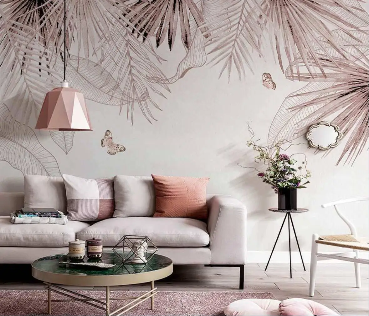 

beibehang Custom wallpaper 3d mural Nordic hand-painted small fresh tropical plants elegant butterfly papel pintado de pared