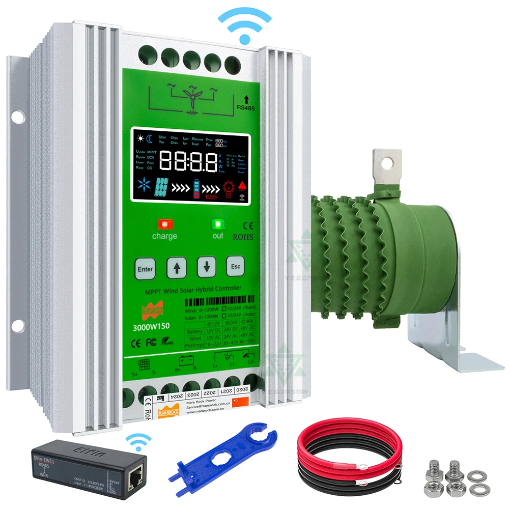 

0-3000W MPPT Hybrid Wind Solar Charge Controller 12V 24V 48V Regulator Dump Load 10A 20A 30A 40A Supported Lithium battery