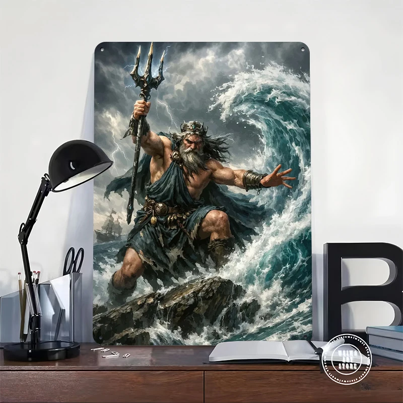 Poseidon Commanding the Sea Printed Poster Customized Wall Art Retro Vintage Metal Tin Signs for Decoration Garage Coffee Bar