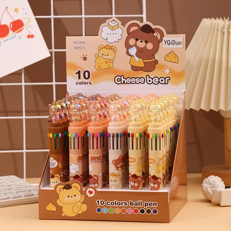 

Набор из 36 цветных шариковых ручек, 10 цветов, серия «Милый сырный медведь», 0,7 мм, выдвижные роллерные ручки для школы, офиса, рисования и маркировки