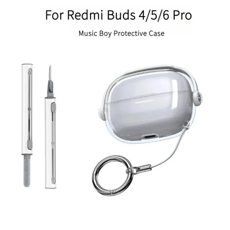 Security Lock Transparent Cover For Redmi Buds 4/5/6/8 Pro， Soft TPU Earphone Case Phone Holder Shell With Anti Loss Hooks - view 2
