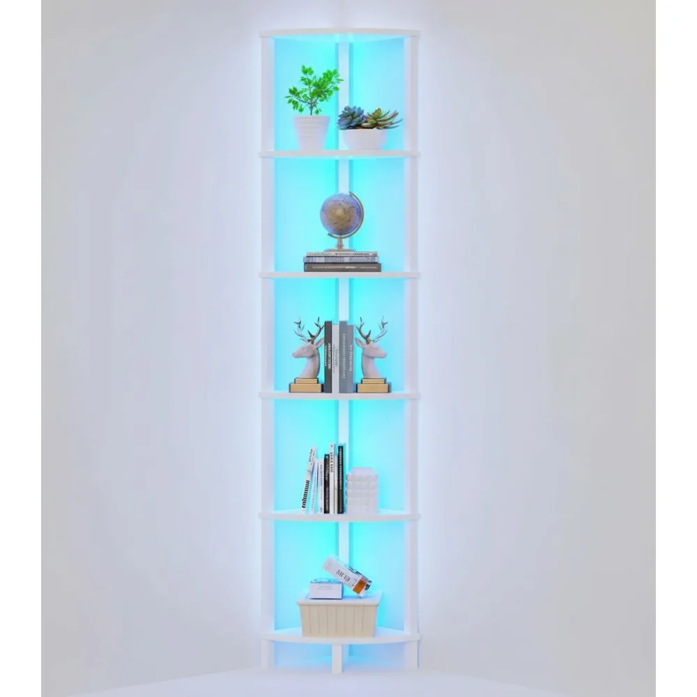 

6-Tier Corner Shelf with LED Lights, Industrial Ladder Display Shelf for Living Room, Bedroom, Kitchen, Home Office