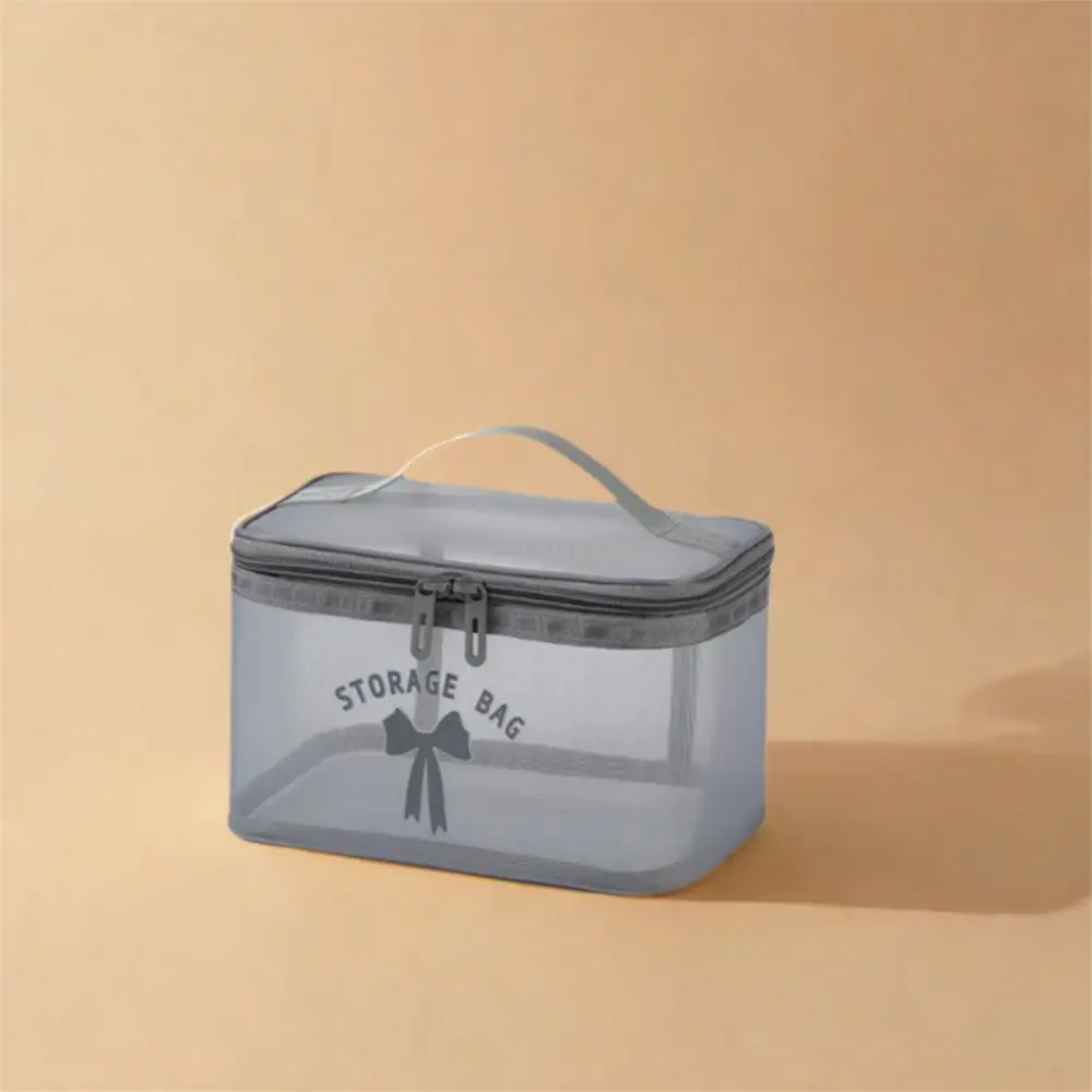 حقيبة مستحضرات التجميل الشبكية الشفافة قابلة للتنفس ذات سعة كبيرة حقيبة أدوات الزينة المحمولة باليد خفيفة الوزن منظم المكياج حقيبة السفر