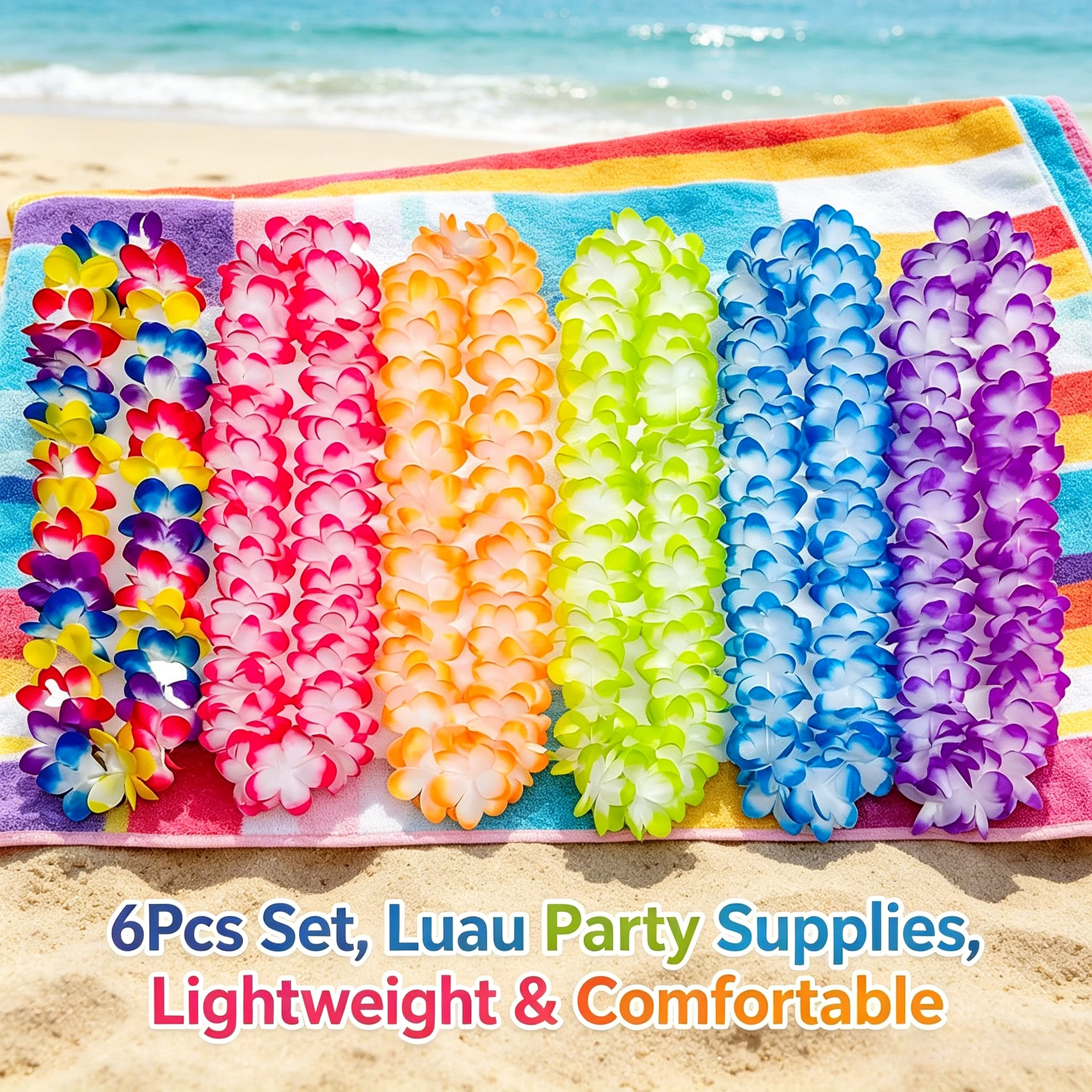 1-5Bags 105cm Artificial Silk Hawaiian Lei Colorful Flower Garland Necklace for Luau Hula Dance Party Beach Wedding Decor