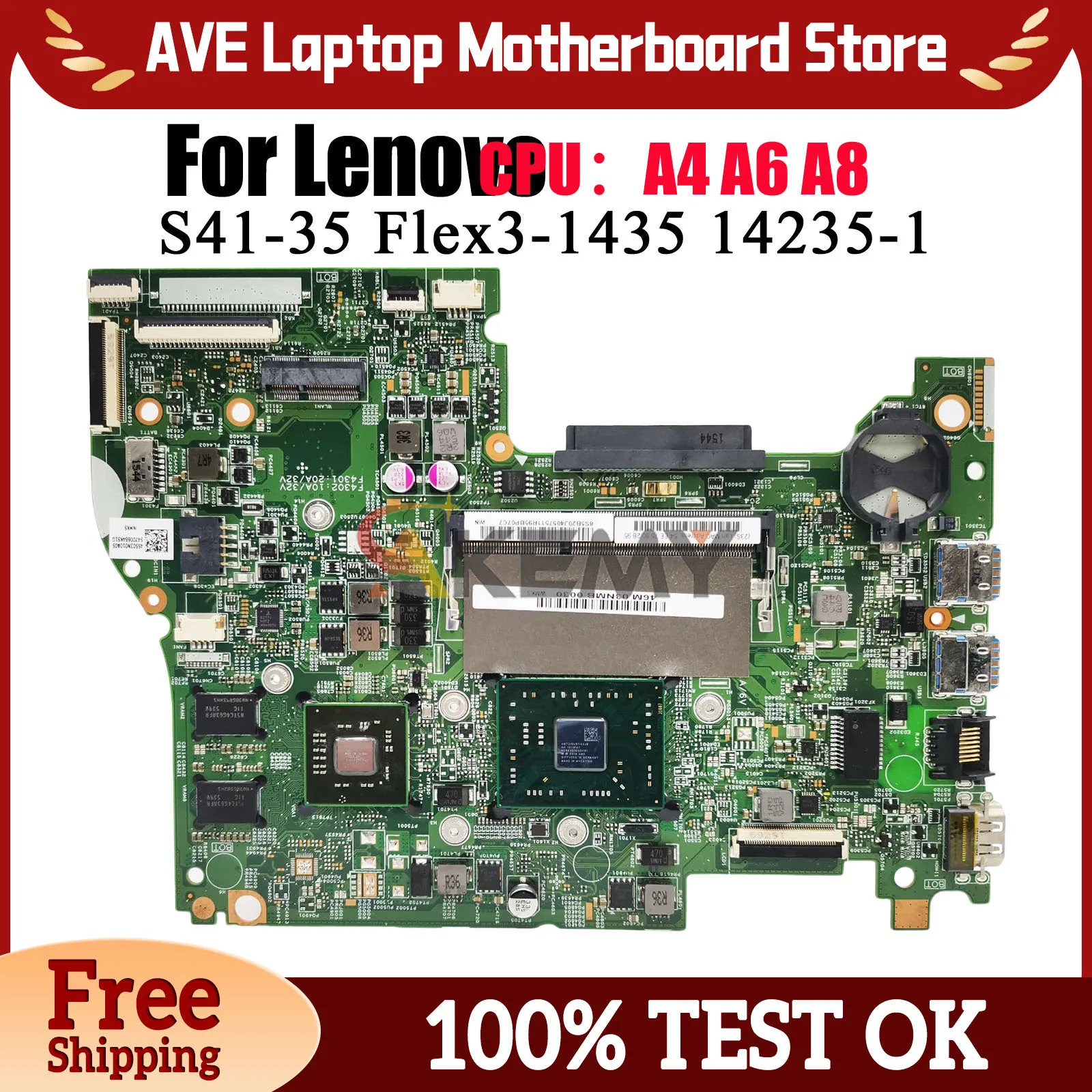 14235-1 For Lenovo S41-35 S41-75 Flex3-1435 Laptop Motherboard With A4-7210 A6-7310 CPU 100% Fully Tested