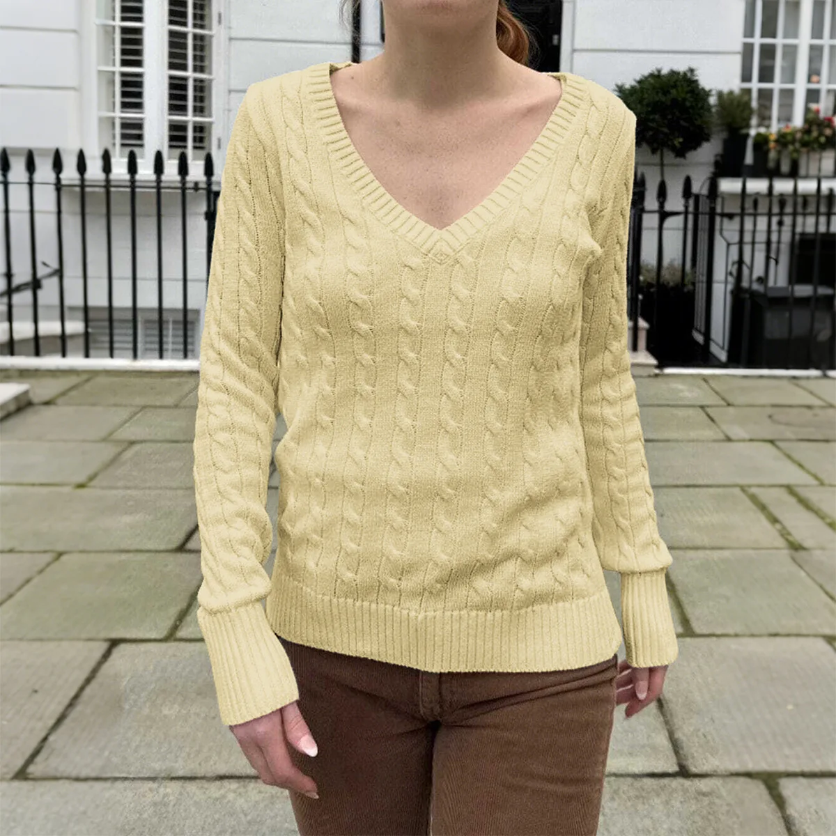 2025 Otoño e Invierno Casual Simple manga larga chaleco con cuello en V forrado con lana camiseta de mujer ropa mujer Top mujer