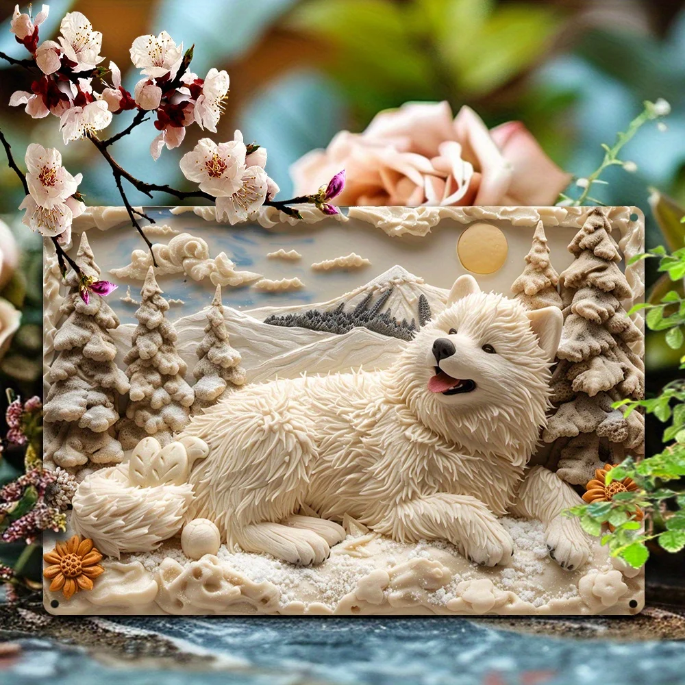 Świąteczny aluminiowy znak Samoyed Dog: idealny na siłownię, biuro, kuchnię, klasy lub jako zabawny wystrój w stylu vintage, prezent na Boże Narodzenie
