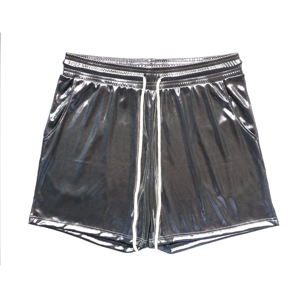 

Мужские свободные пляжные повседневные шорты с эластичной резинкой на талии и карманами, короткие брюки, блестящие мужские спортивные шорты для ночного клуба, вечеринки, фитнеса