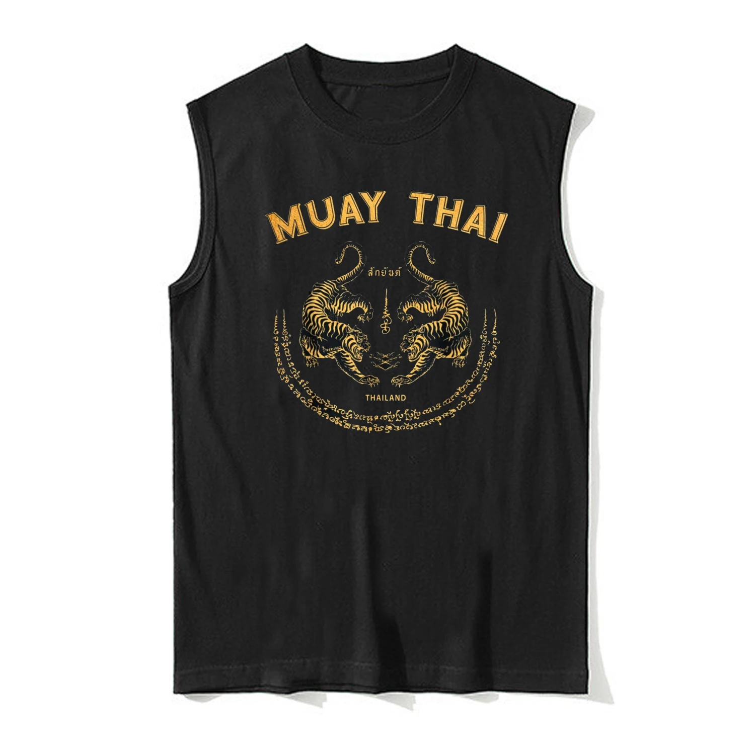 

Thailand Twin Tiger Tattoo Design Muay Thai Tanktop 100% Cotton O-Neck Summer Casual Mens Vest Sleeveless Tee Fashion Streetwear