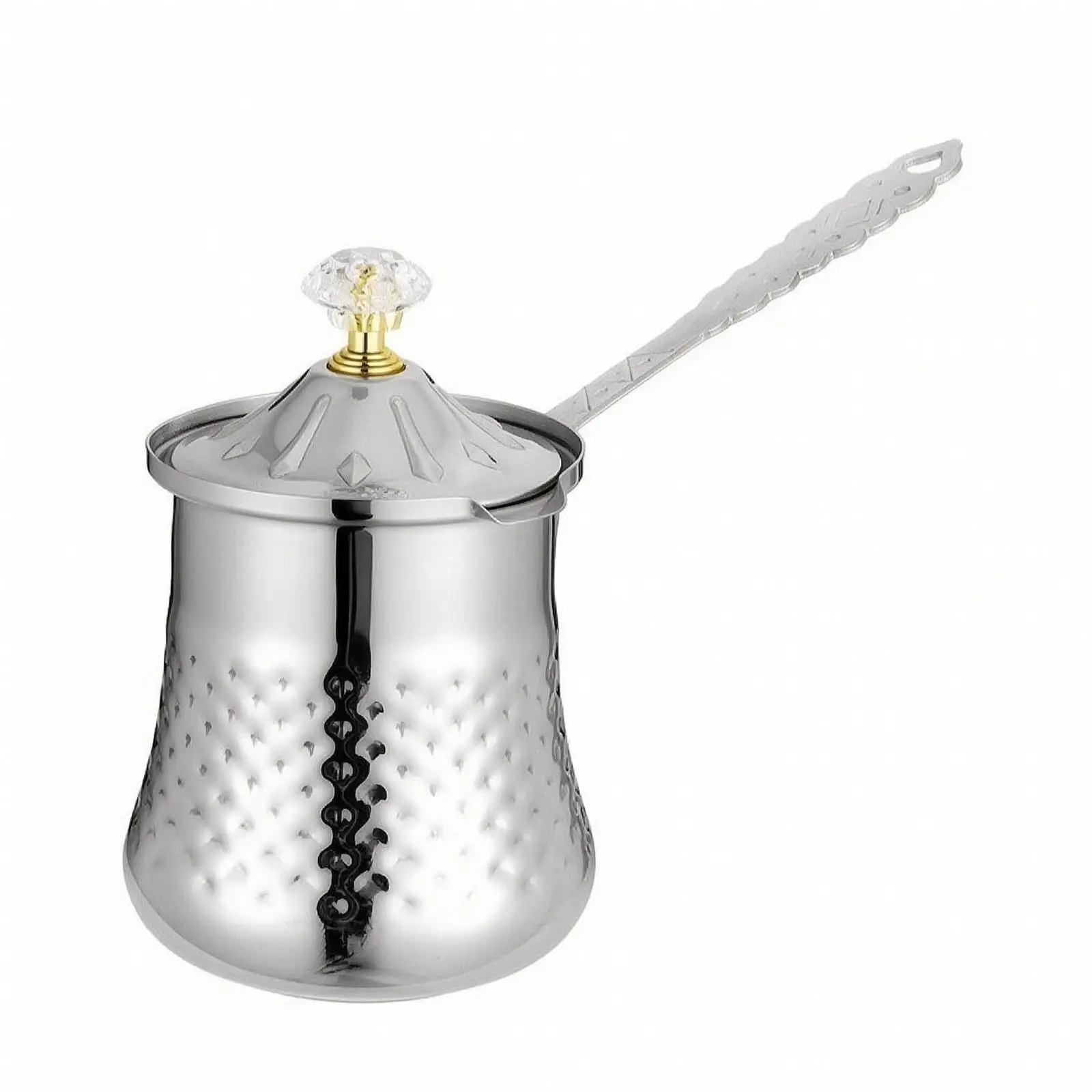 Polished Steel Milk Whisking Pitcher with Dimpled Lower Pattern for Latte Art Creamer Frothing Individual Portion Use