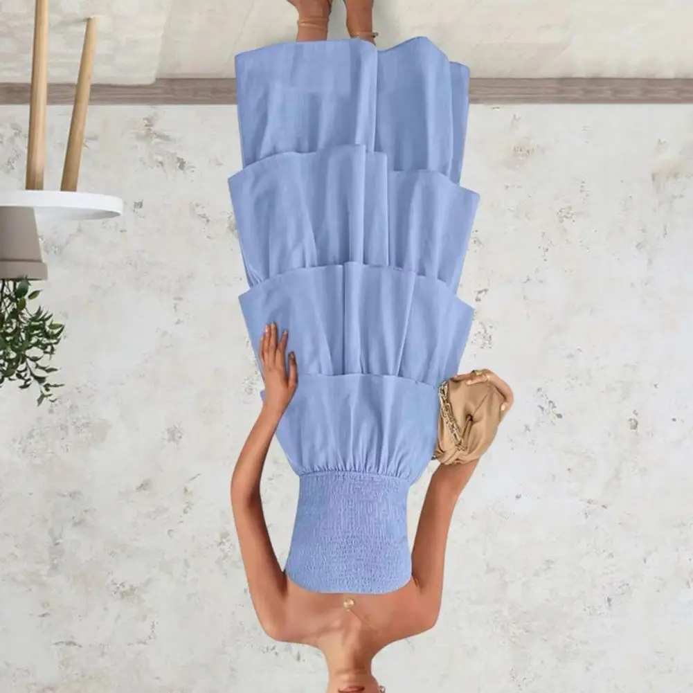 

Lady Strapless Dress Off Shoulder Sleeveless Beach Dress Layered Ruffle Scattered Hem Vacation Dress Elastic Bust Maxi Dresses