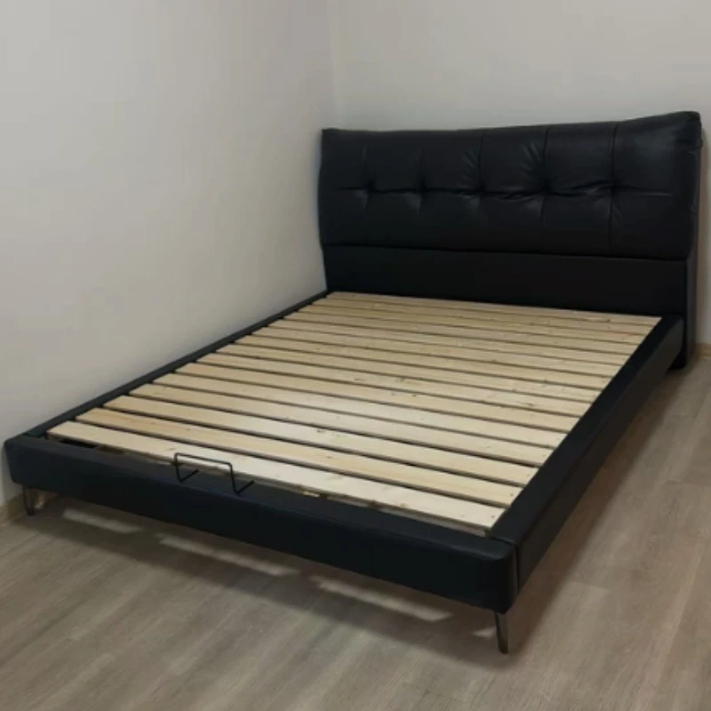 180x200cm Italian Light Luxury Master Bedroom Beds And Bed Frames Atmospheric Soft Bag Double Black Leather High Bed Furniture view 5
