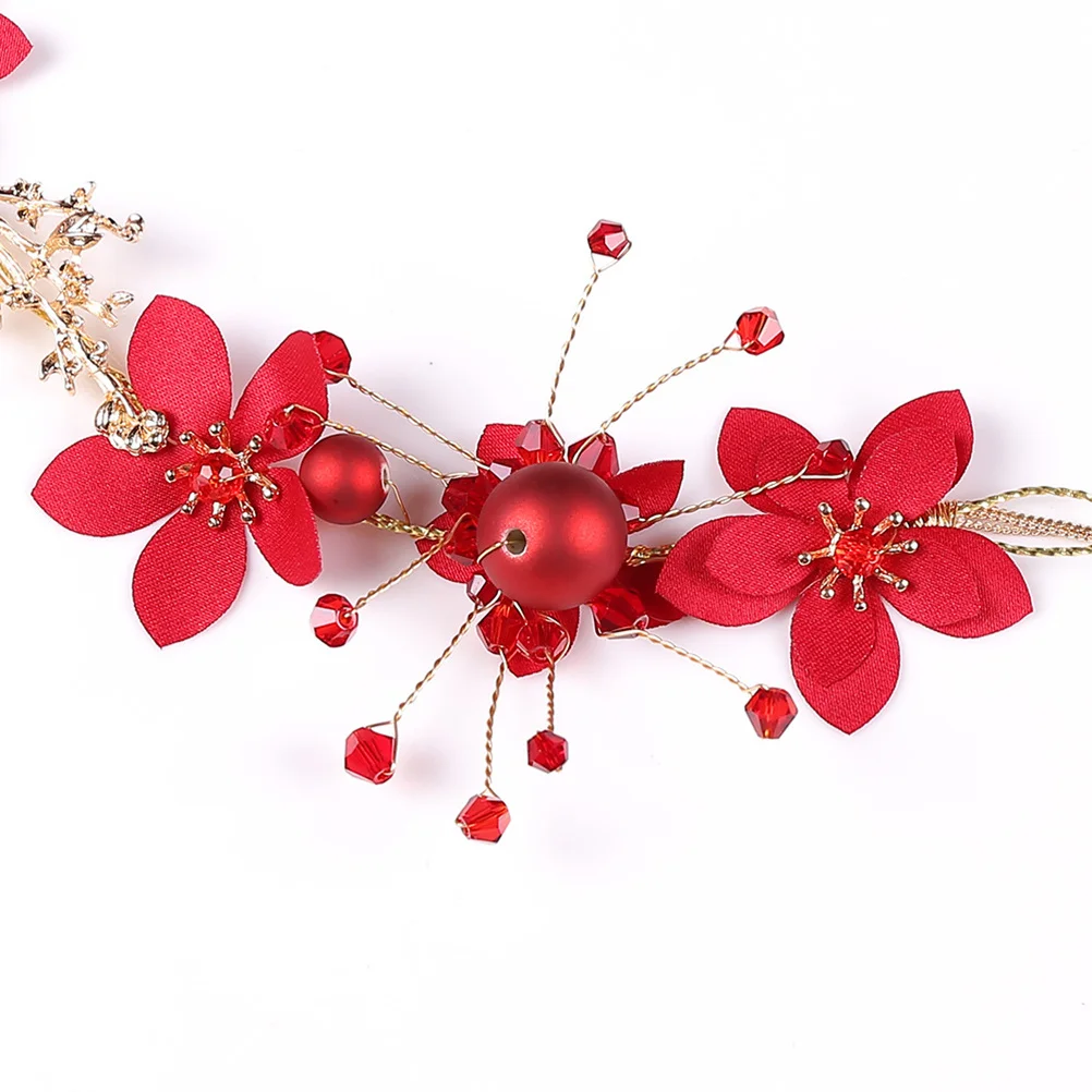

1Set Pearl Bride Headdress Elegant Red Flower Hair Band Bridal Hair Clasp Wedding Headband for Women Women Headband