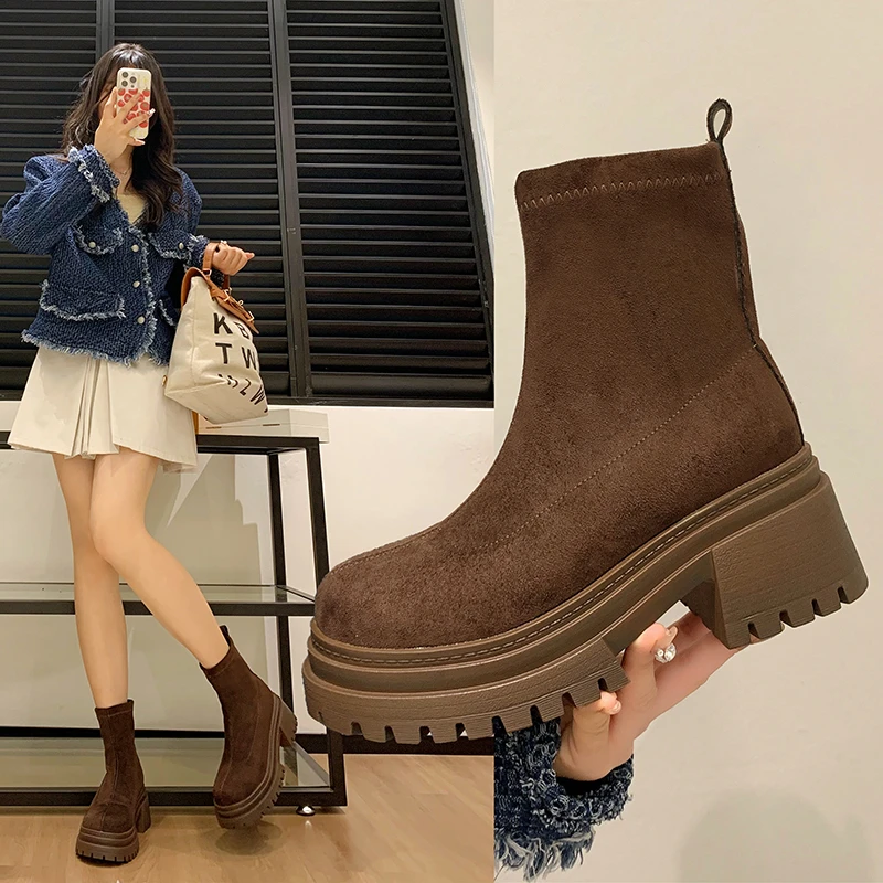 

Women's Boots Autumn Boots-Women Shoes 2024 Ladies Mid-Calf Rock Stockings Retro Shoes Women's Boots Autumn Boots-Women Stockin