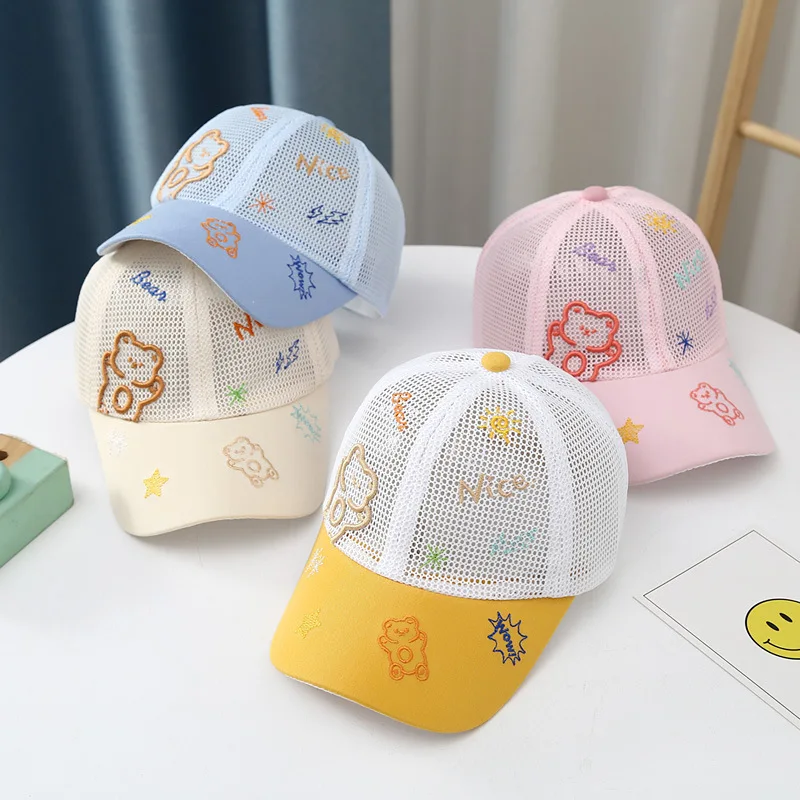 Gorra de béisbol con dibujos animados para niños y niñas, sombrero de hilo de red para el sol, de 3 a 10 años, 2023