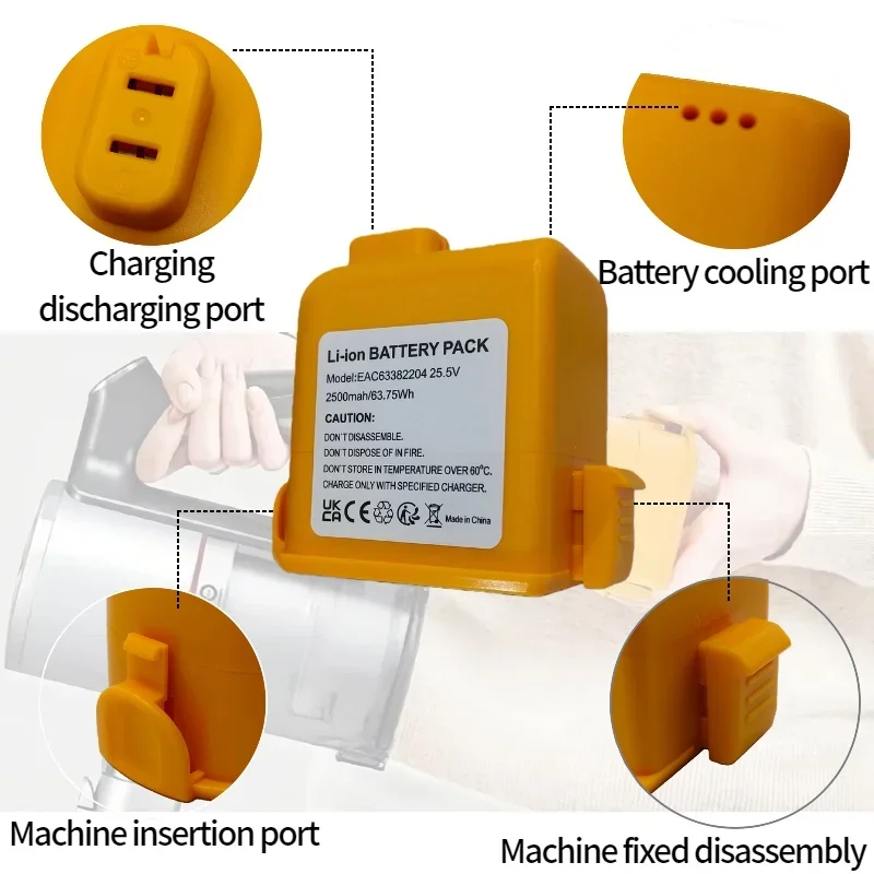 25.5V4000mAh lithium-ion battery, suitable for LG Cord Zero A9 vacuum cleaner, compatible with for LG Cord Zero A9 battery