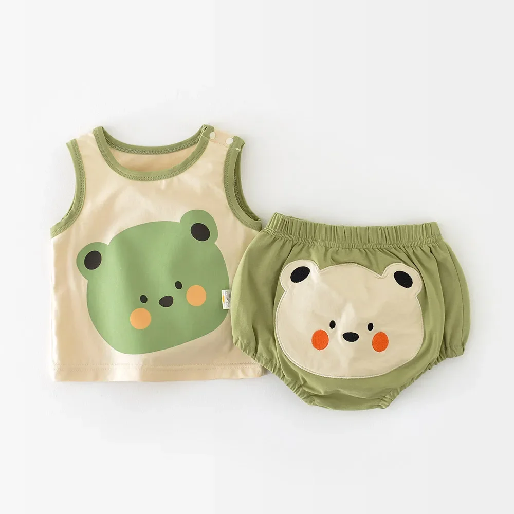 Baby Summer Clothing Sets Outfits for Boys Girls 2024 Newborn Infant Cartoon Bear Print Vest Tops Short Pants Kids Clothes 6M-5Y