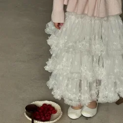 2025 Spring Summer New Children Clothing Korean Girls Layered Skirt Sweet Children Lace Jacquard Skirt