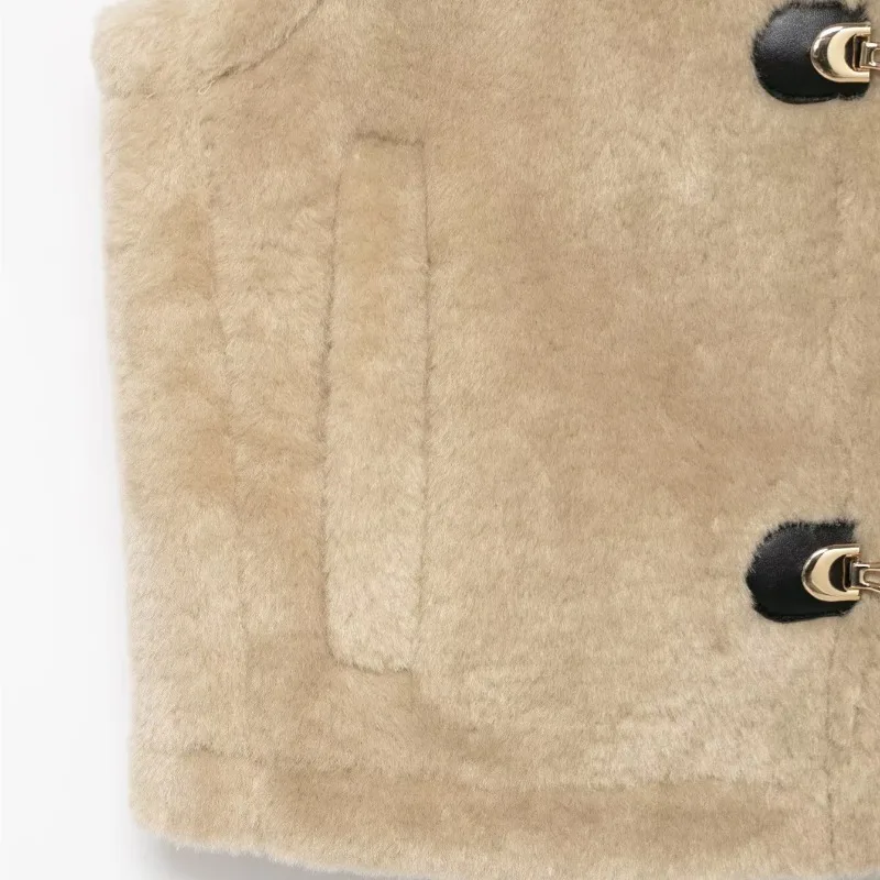 Nieuwe namaakbontvesten mouwloos kaki effen harige jassen met enkele rij knopen pluizig stijlvol warm dik pluche jassen namaakvos luxe