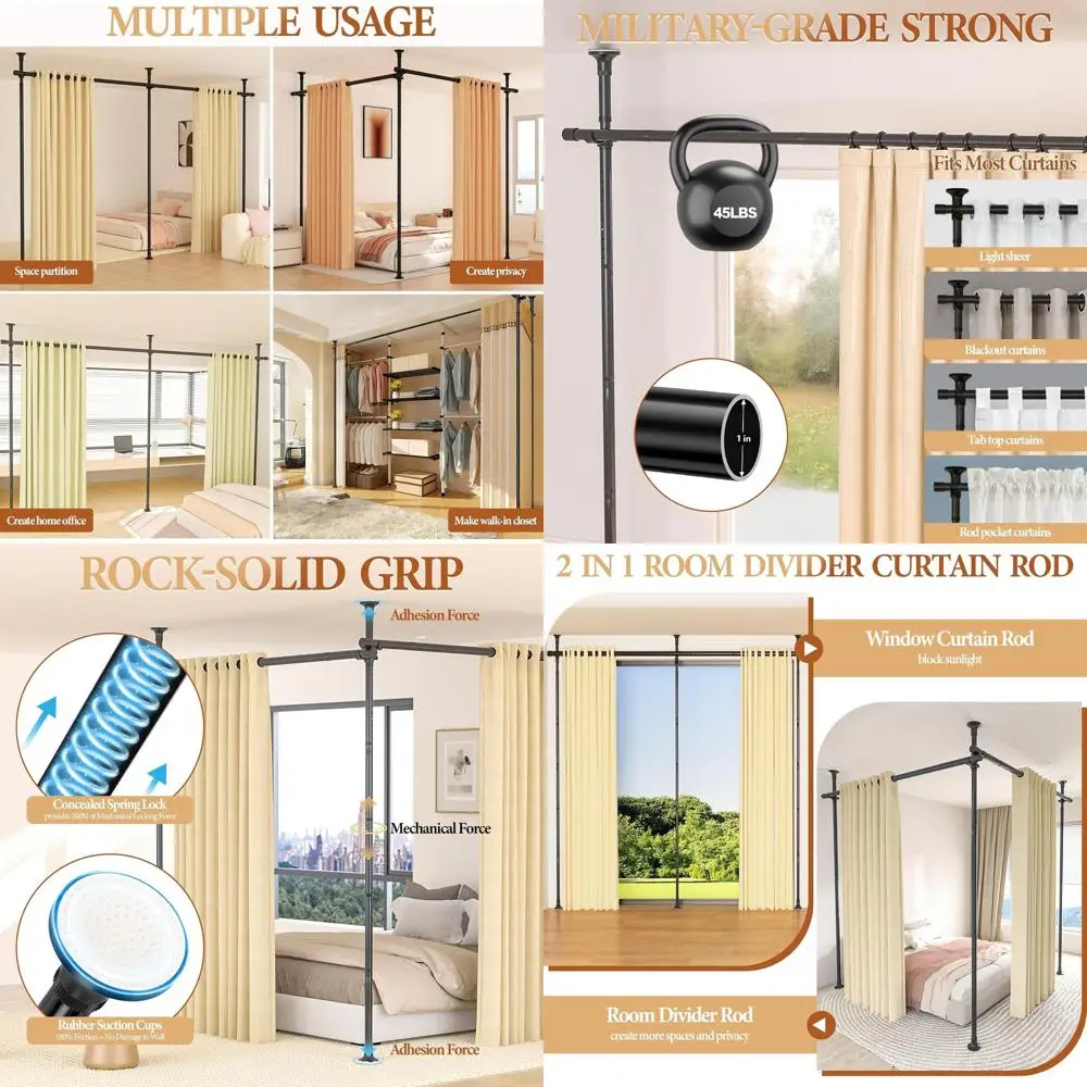 

Регулируемая усиленная напорная штанга для перегородок, высота 4-9 футов, ширина 28-142 дюйма, без сверления, простая сборка, черная