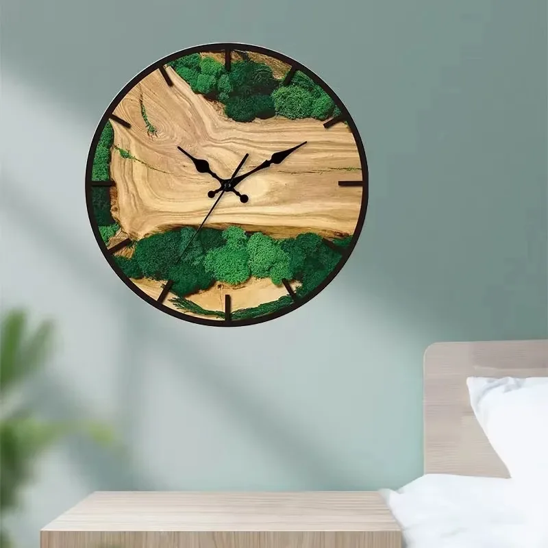 Nordic Acrylic Woodgrain Pattern Wall Clock 31x31CM Modern Silent Movement Minimalist Design for Living Room Office Decor