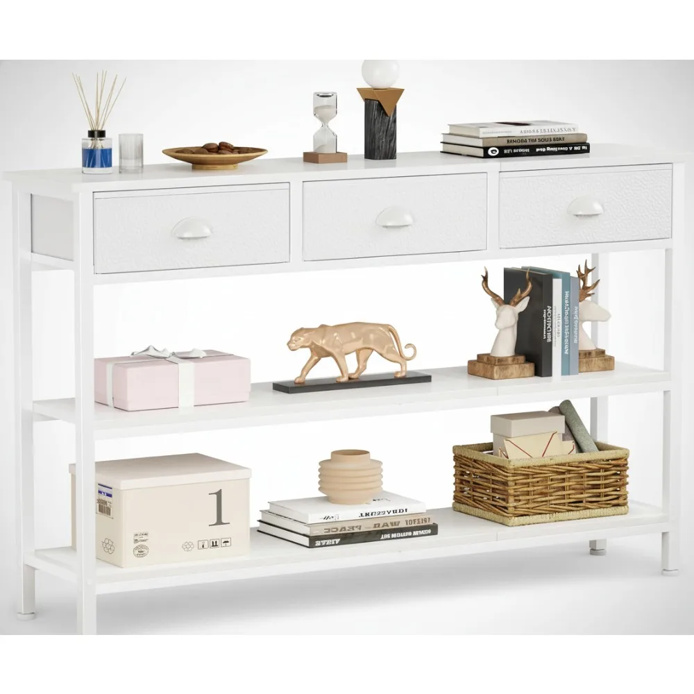 

47-дюймовый удлиненный консольный диван-стол с 3 тканевыми ящиками и полками для хранения для прихожей в гостиной