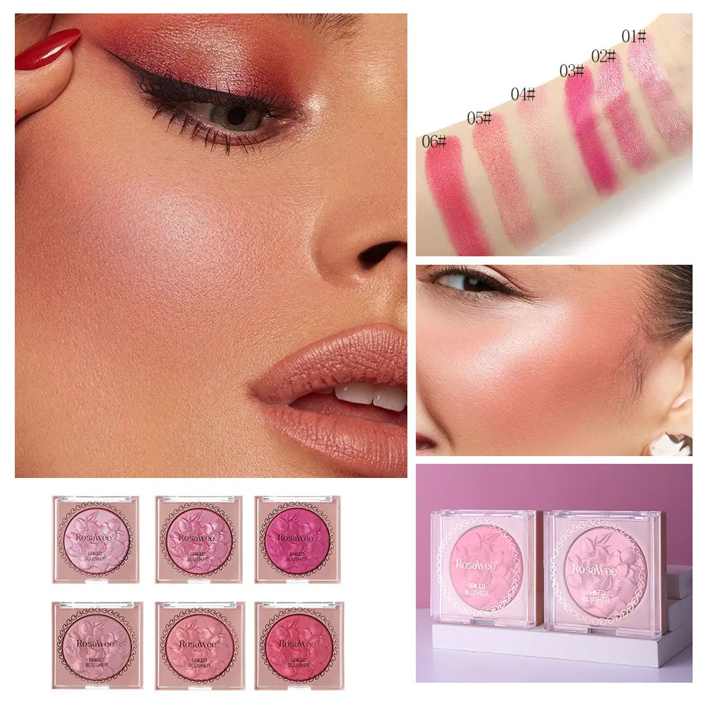 Baked Blush 6 Colors Embossed Rose Cheek Blusher Natural Long Lasting High Pigment Shimmer Matte Rouge Face Contour Makeup