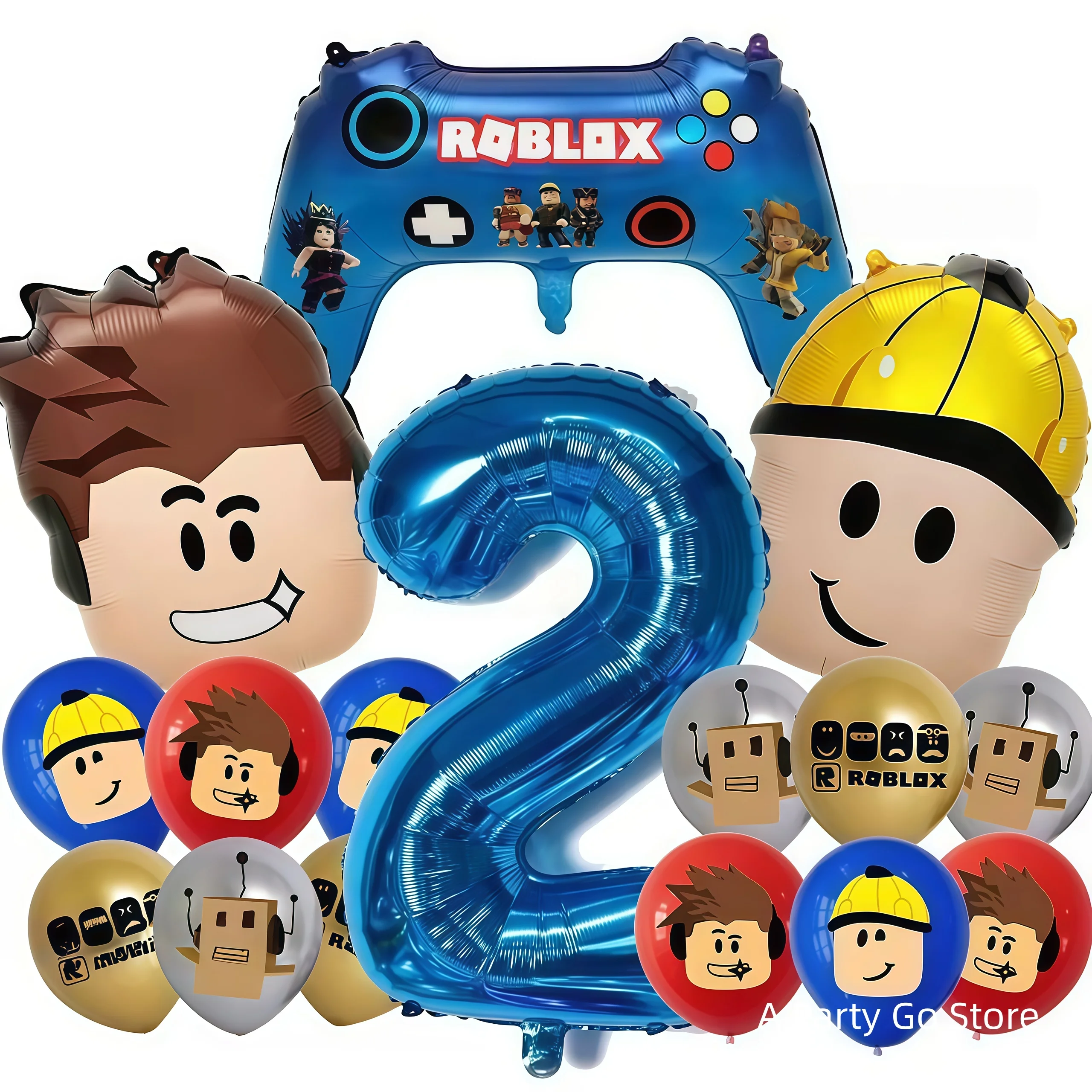 Roblox ballonnen, Roblox thema ballonnen voor jongens, cartoonvormige, dubbelzijdige verjaardagsdecoraties, happy birthday decoratie