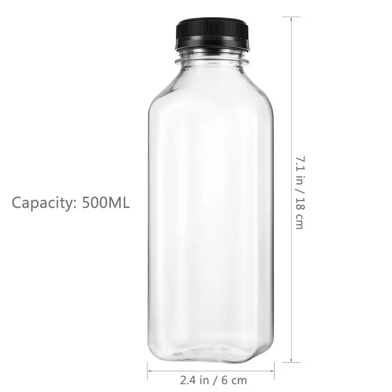 4pcs 500ml Plastic Empty Beverage Drink Bottle PET Milk Juice Bottle Jar Reusable Storage Containers With Lids For Outdoor