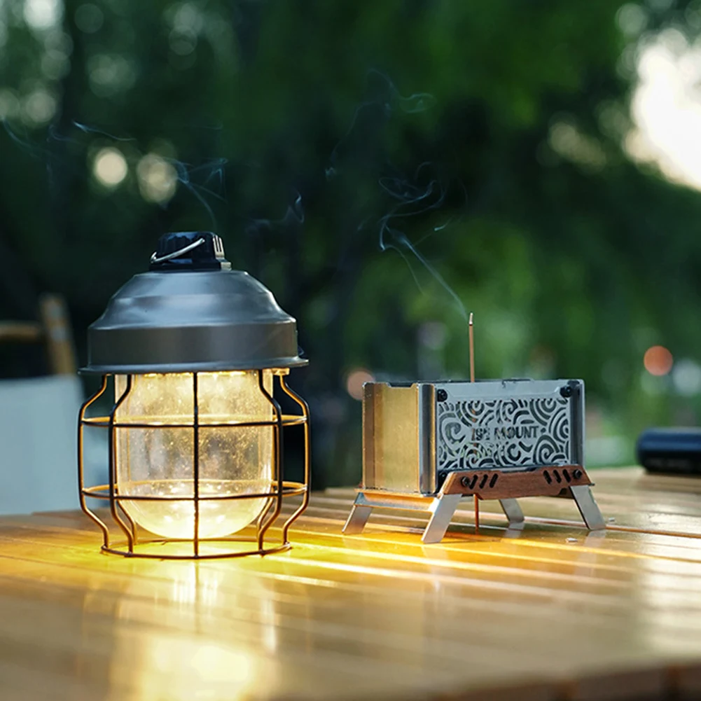 Quemador de incienso para acampar al aire libre, estufa de aromaterapia plegable de acero inoxidable, estufa de hoguera de escritorio para el hogar y el dormitorio