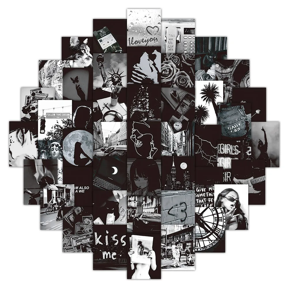 Black & White Aesthetic Wall Collage Kit 50 Sheets Vintage Indie Room Decor Photo Prints Sticker Story Store - view 6