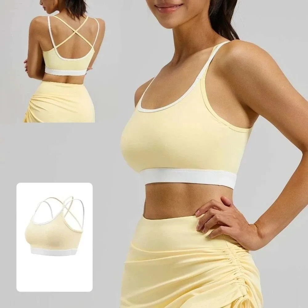 Simple Jogging Cross Belt Women's Sports Yoga Bra Shockproof Anti-shake Yoga Underwear Lingerie Brassiere Seamless Vest Yoga Gym